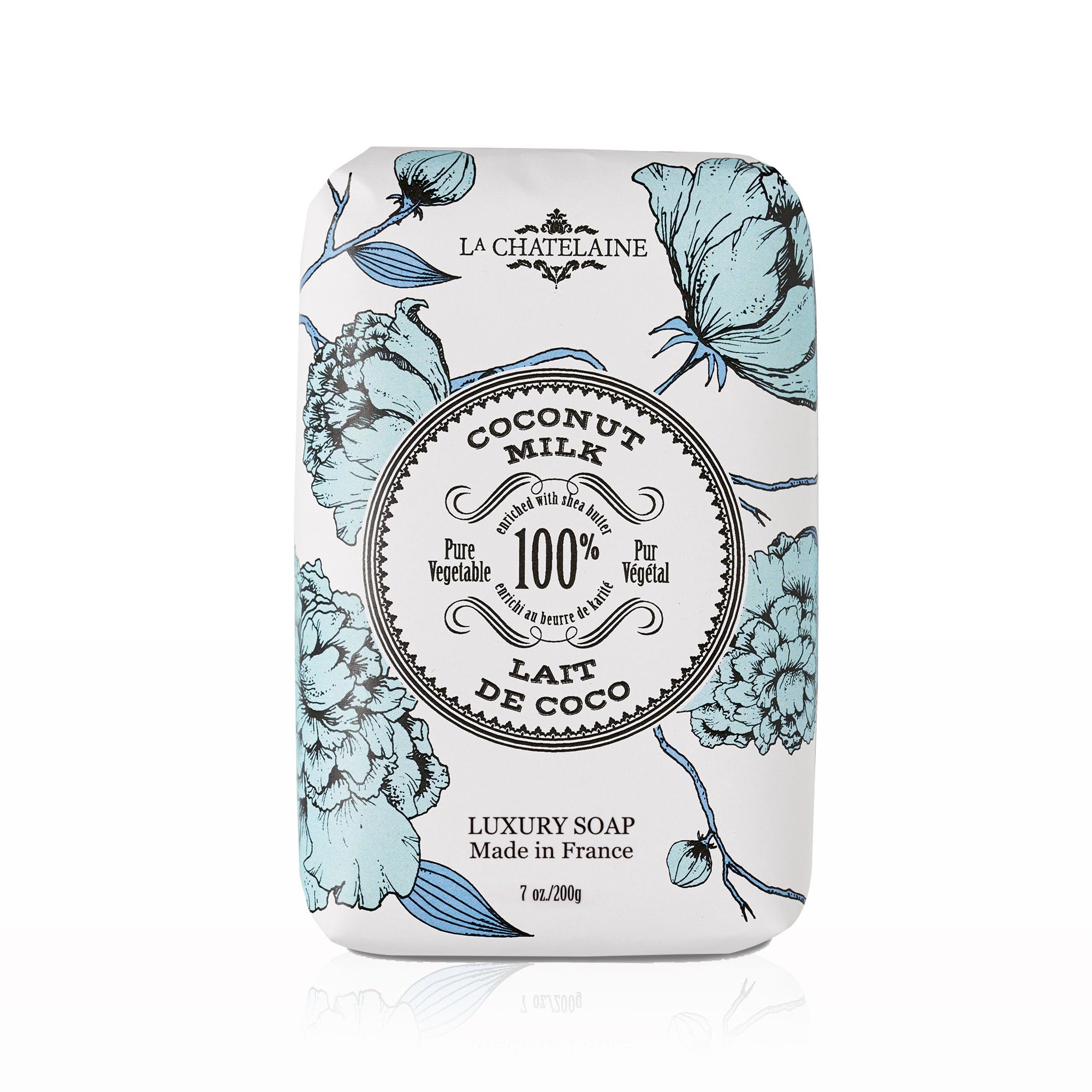 La Chatelaine front packaging showing elegant wrapped bar and provenance benefit