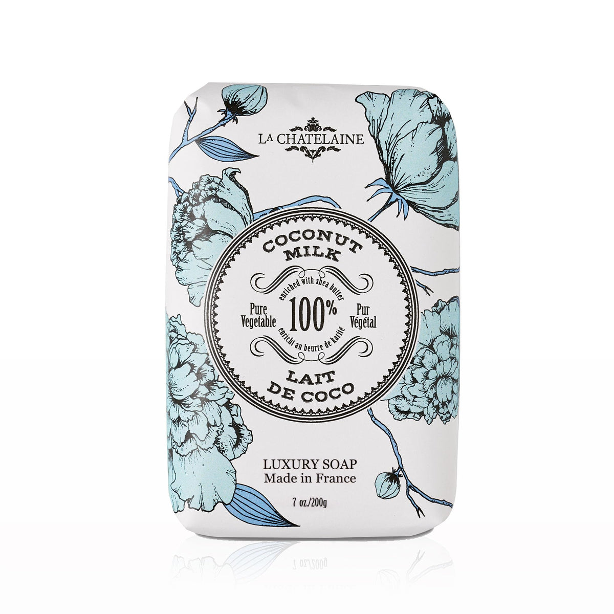 La Chatelaine front packaging showing elegant wrapped bar and provenance benefit