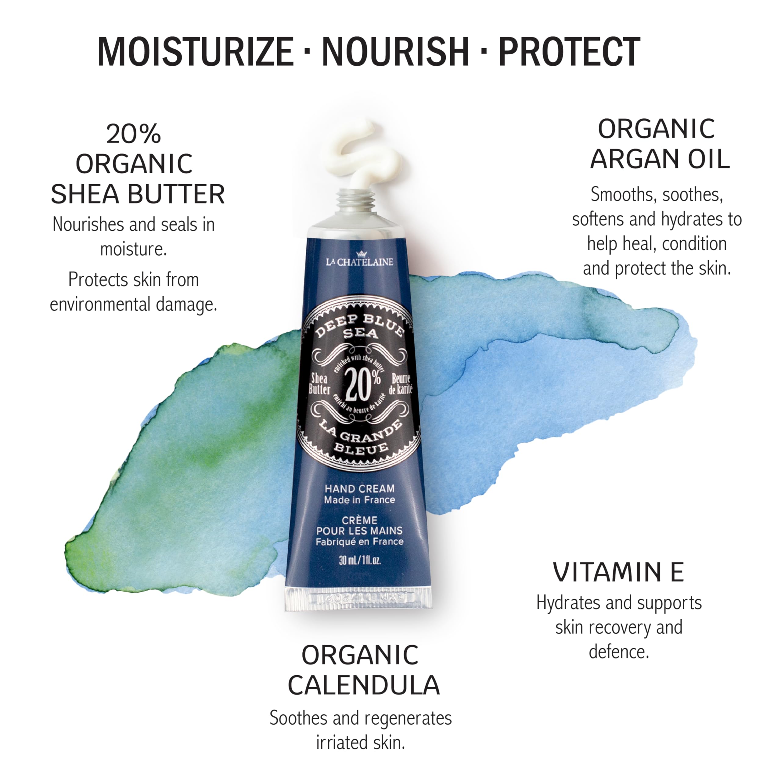 La Chatelaine cream texture close up highlighting rich 20% shea moisture