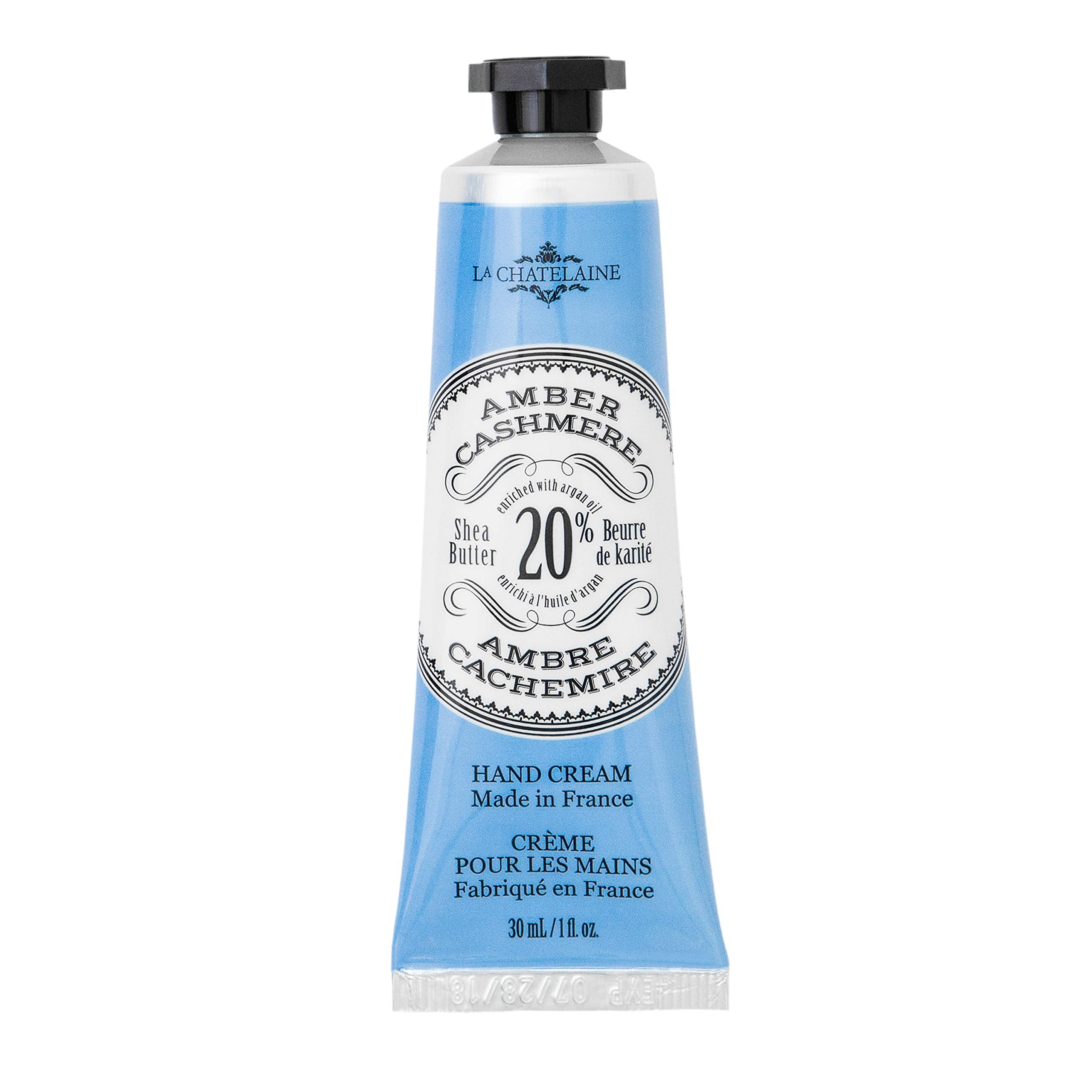 La Chatelaine front packaging showing Amber Cashmere travel tube benefit elegant hydration