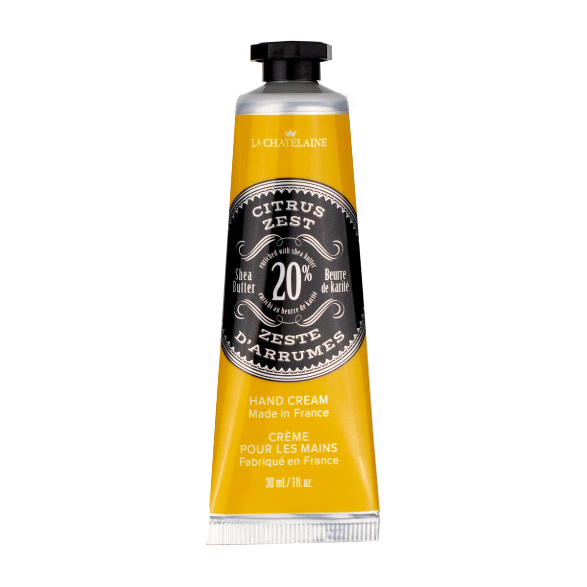 La Chatelaine front packaging showing tube and citrus scent benefit