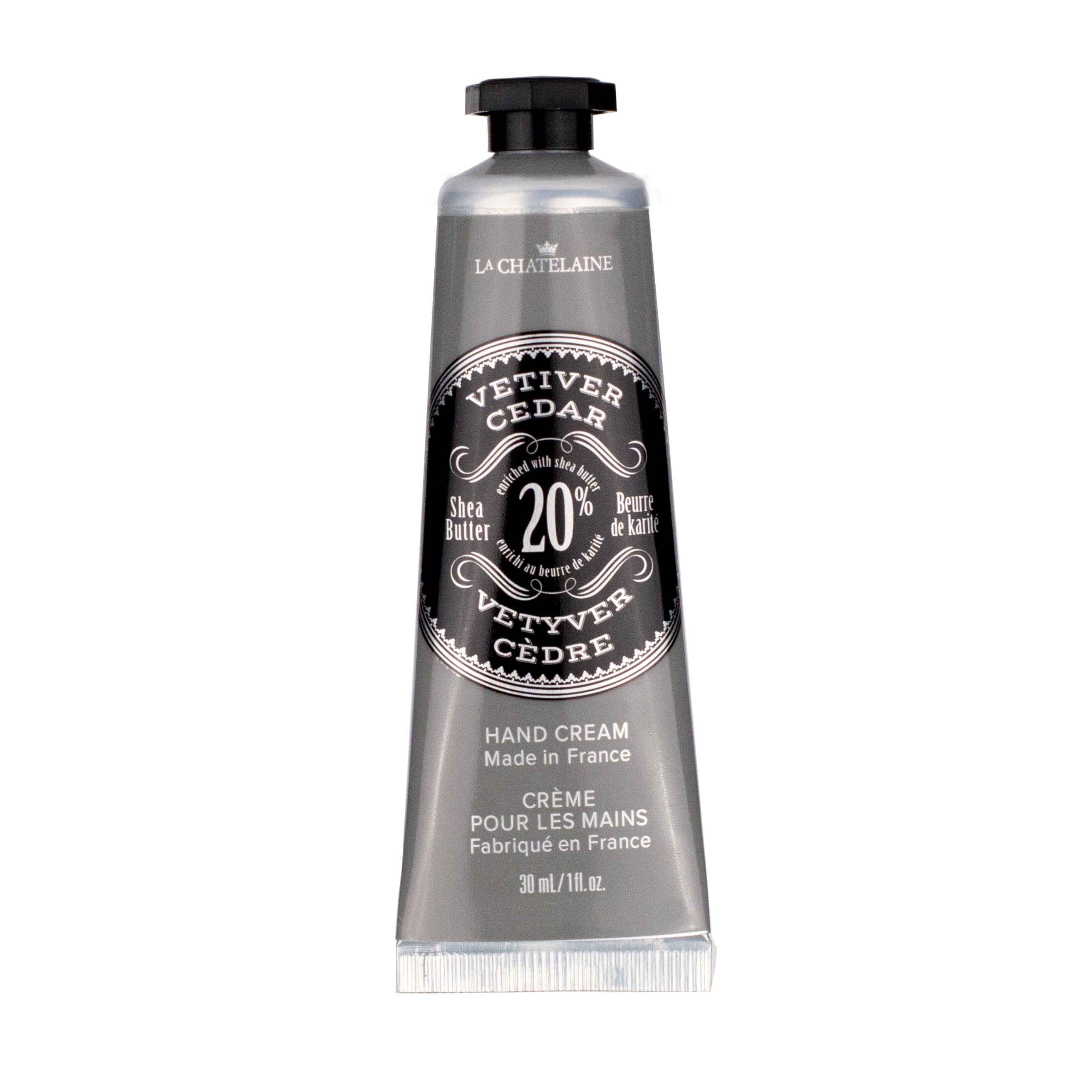 La Chatelaine front packaging showing vetiver cedar scent and benefits