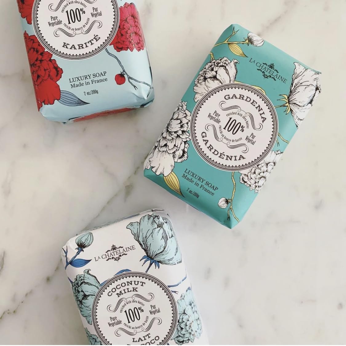 La Chatelaine Gardenia bar beside a ruler to show 7 oz size and long-lasting value