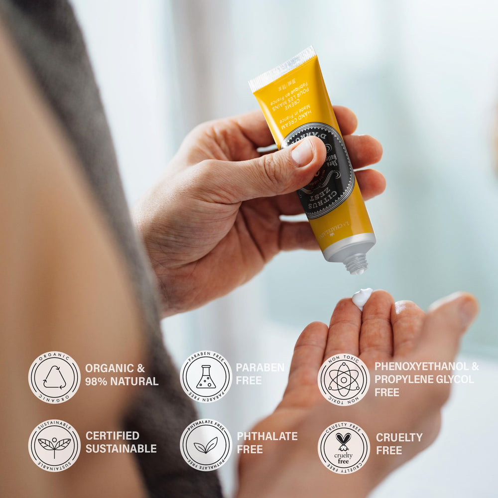 La Chatelaine travel-size tube in hand for easy portability benefit