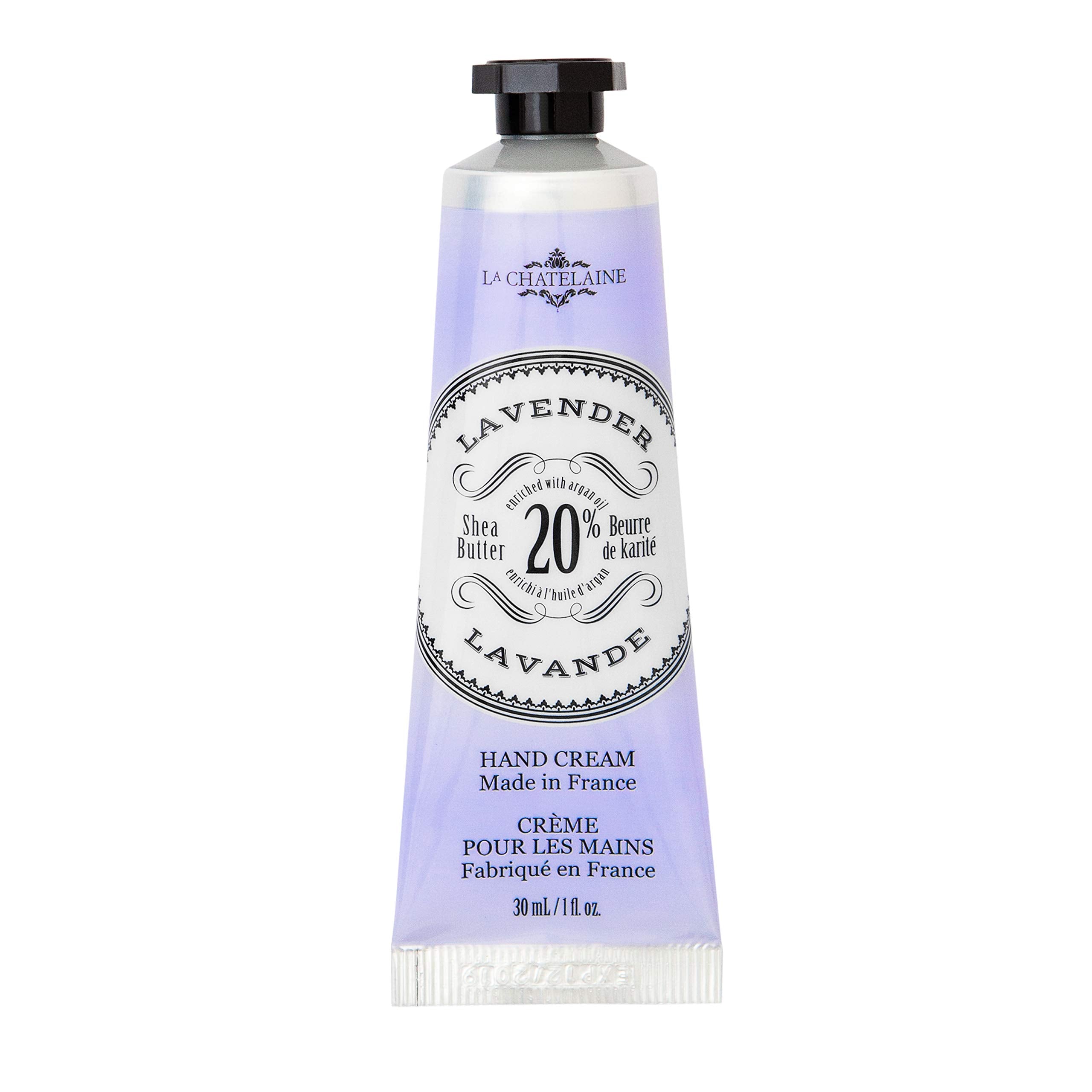 La Chatelaine front tube showing lavender label and moisturizing benefit
