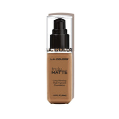 L.A. COLORS Deep Tan front bottle showing full-coverage matte finish benefit