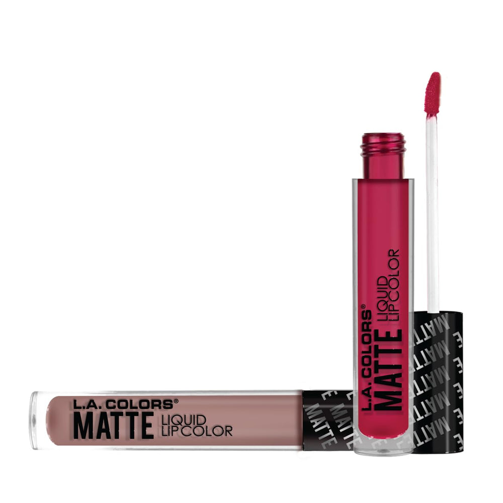 L.A. COLORS Eclipse swatch on lips in lifestyle scene showing long-lasting matte effect