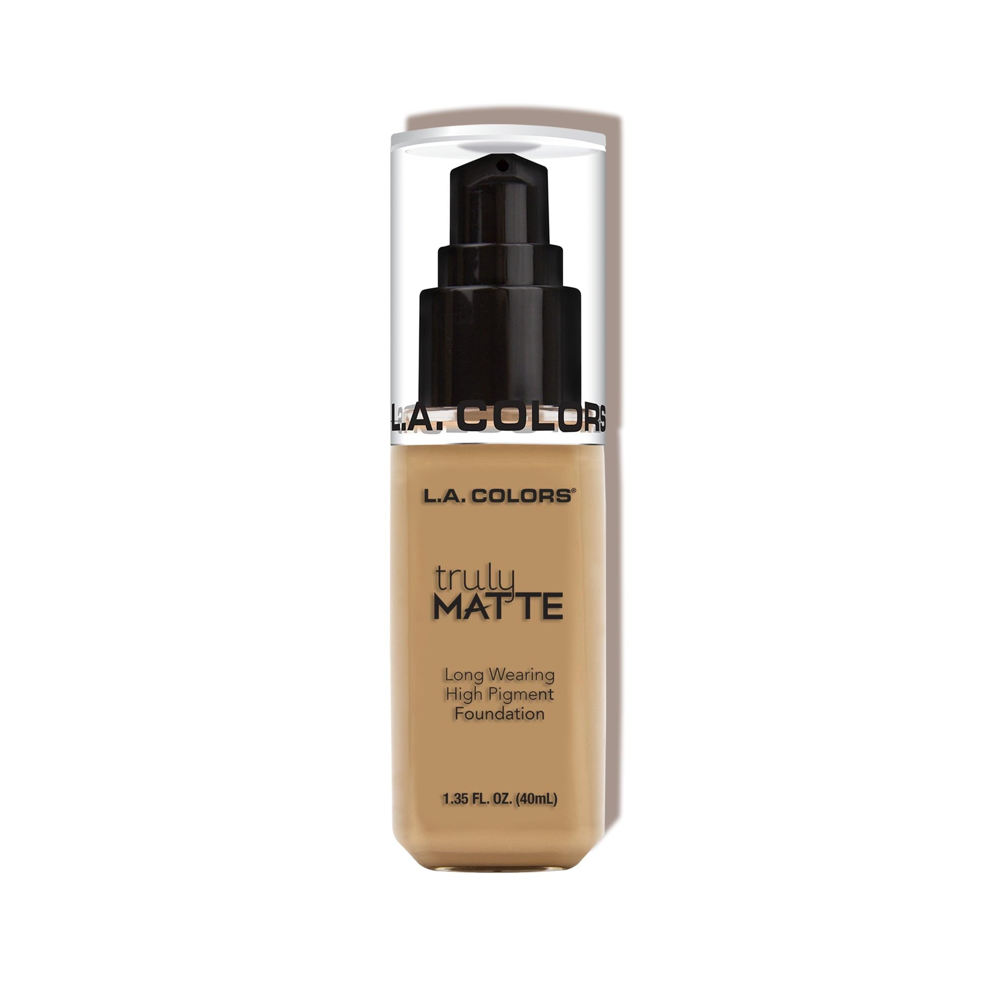 L.A. COLORS front bottle view showing medium beige shade and durable matte finish