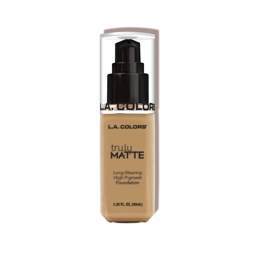 L.A. COLORS front bottle view showing medium beige shade and durable matte finish