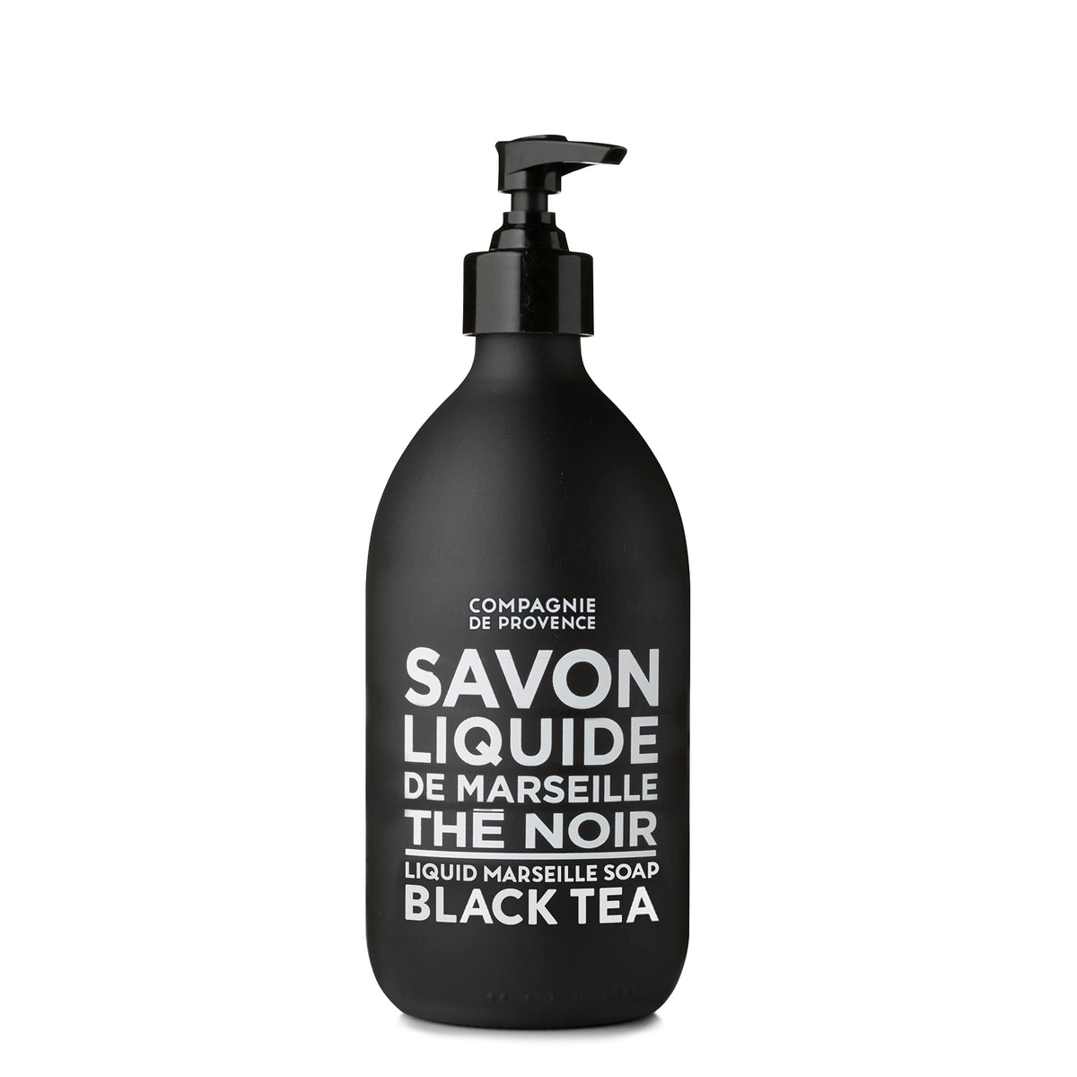 La Compagnie de Provence front packaging showing elegant glass bottle and pump benefit: premium presentation