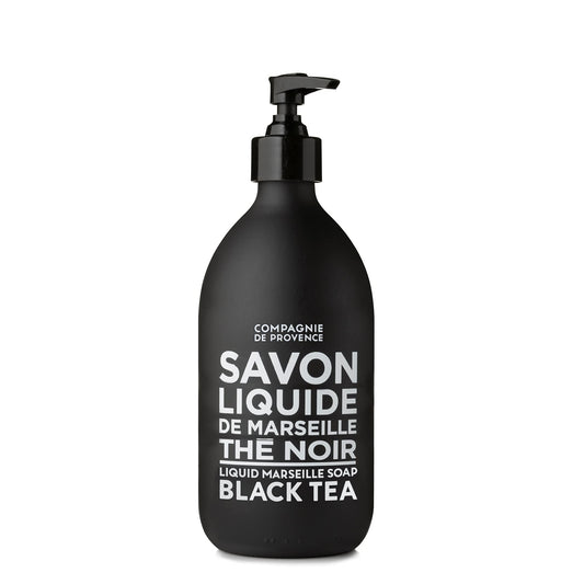 La Compagnie de Provence front packaging showing elegant glass bottle and pump benefit: premium presentation