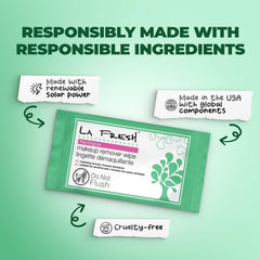 LA Fresh wipes placed with bag and skincare for quick nightly routine