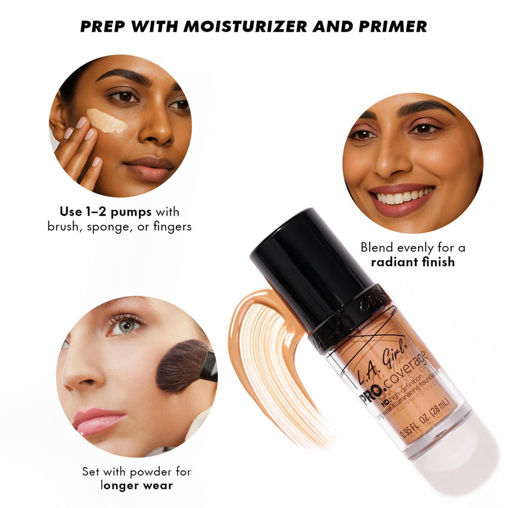 L.A. Girl foundation being blended with sponge for seamless finish benefit