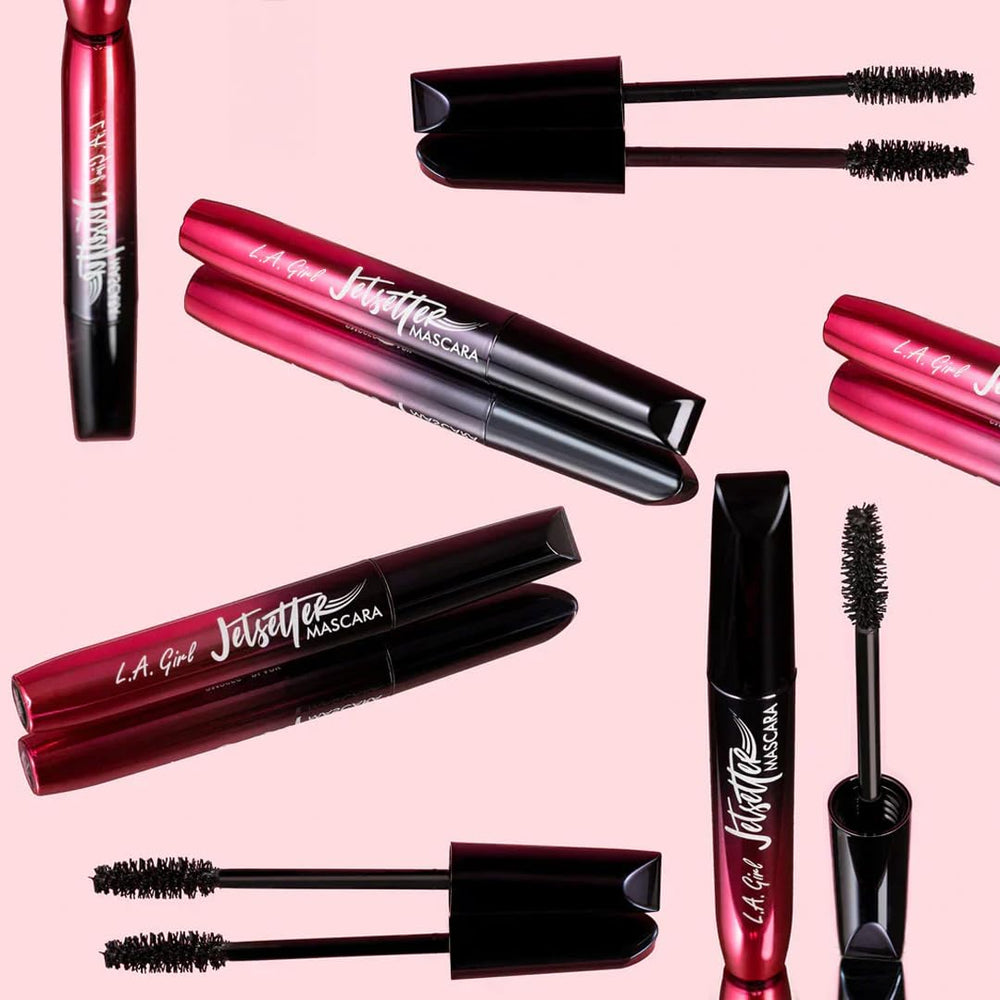 L.A. Girl jetsetter mascara on lashes demonstrating length and lift for defined eyes