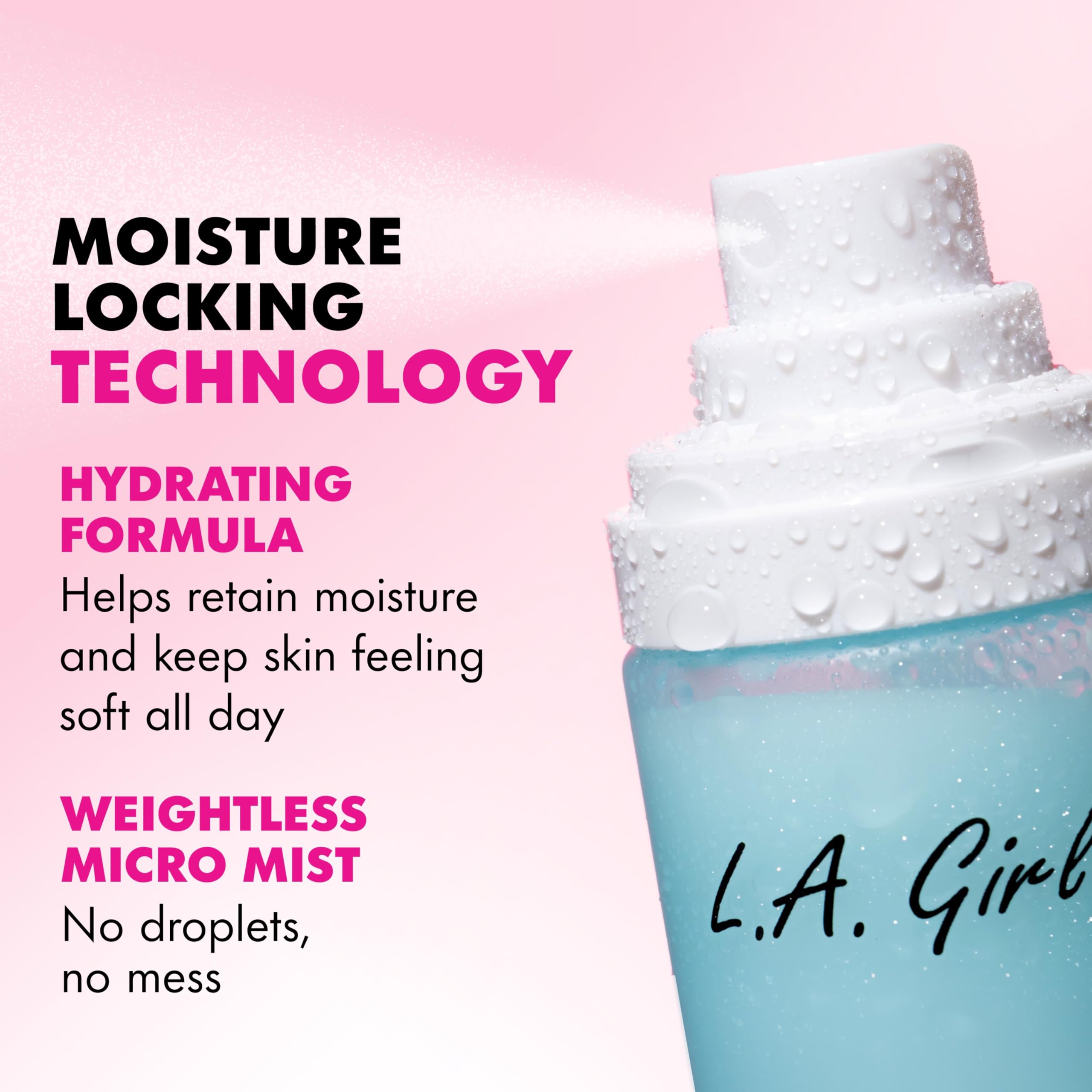 L.A. Girl micro mist close-up capturing superfine spray and even coverage benefit
