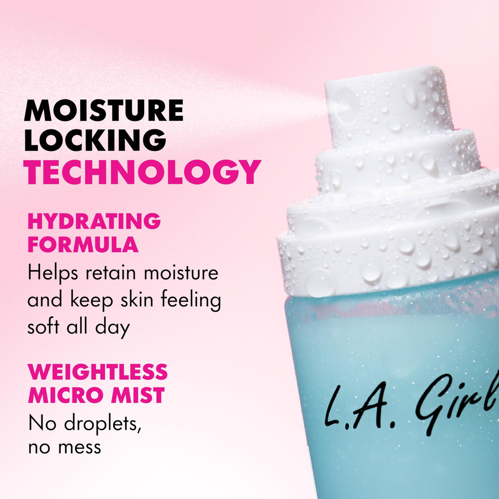 L.A. Girl micro mist close-up capturing superfine spray and even coverage benefit
