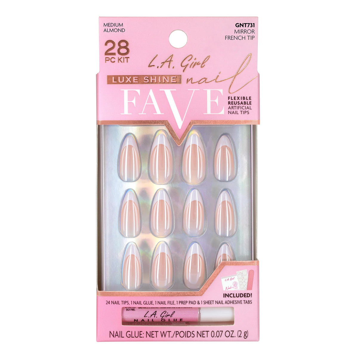 L.A. Girl mirror French tips front view showing glossy finish and salon look