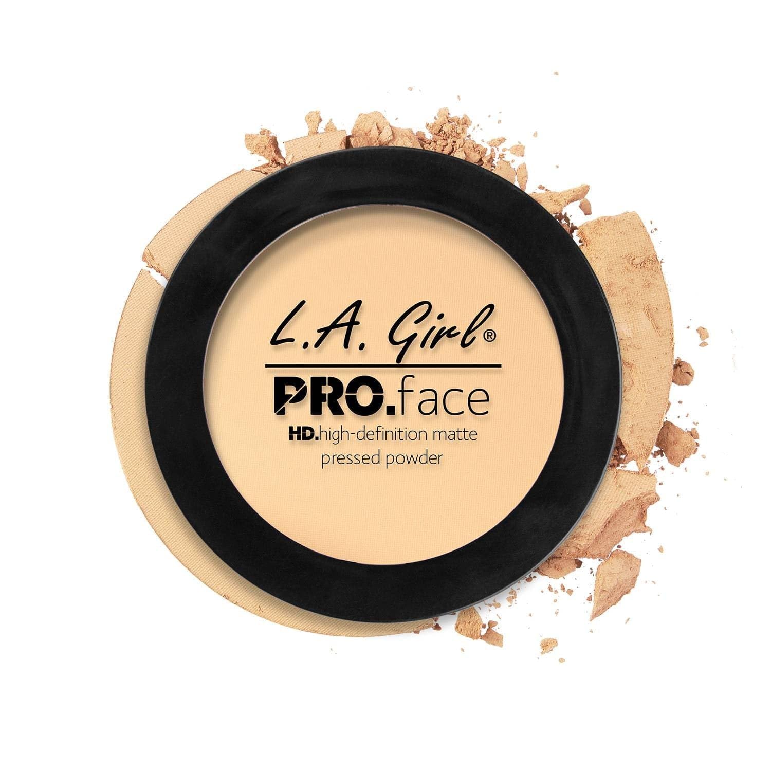 L.A. Girl front compact showing neat pressed powder and branding for quick touch-ups