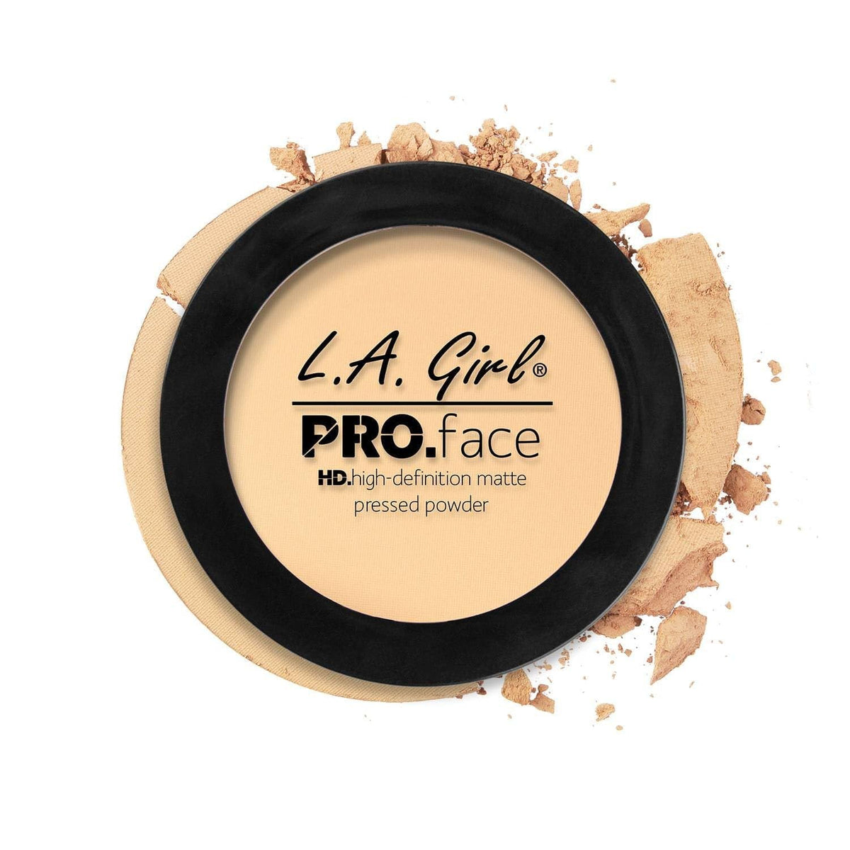 L.A. Girl front compact showing neat pressed powder and branding for quick touch-ups
