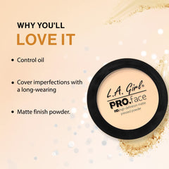 L.A. Girl open compact with mirror and sponge for on-the-go application and convenience