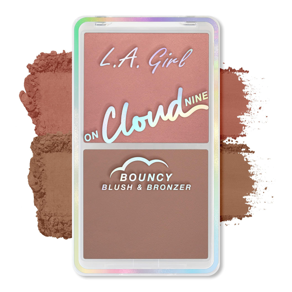 L.A. Girl compact front view showing dual shades and easy portability