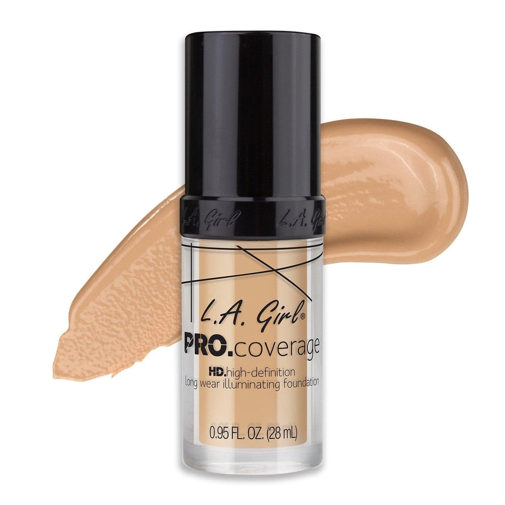 L.A. Girl front packaging showing bottle and fair shade benefit radiant coverage