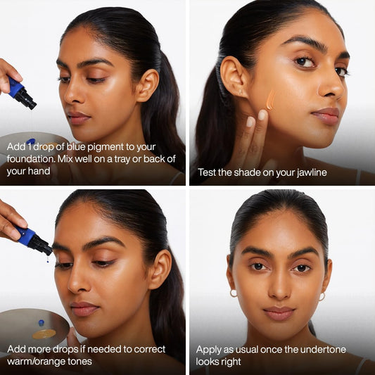 L.A. Girl blue mixing pigment dropper close-up with a single drop, enables precise dosing