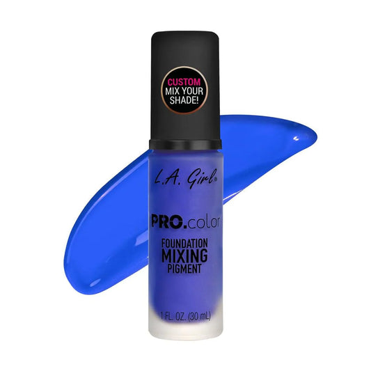 L.A. Girl blue mixing pigment front bottle showing label and size, aids shade correction
