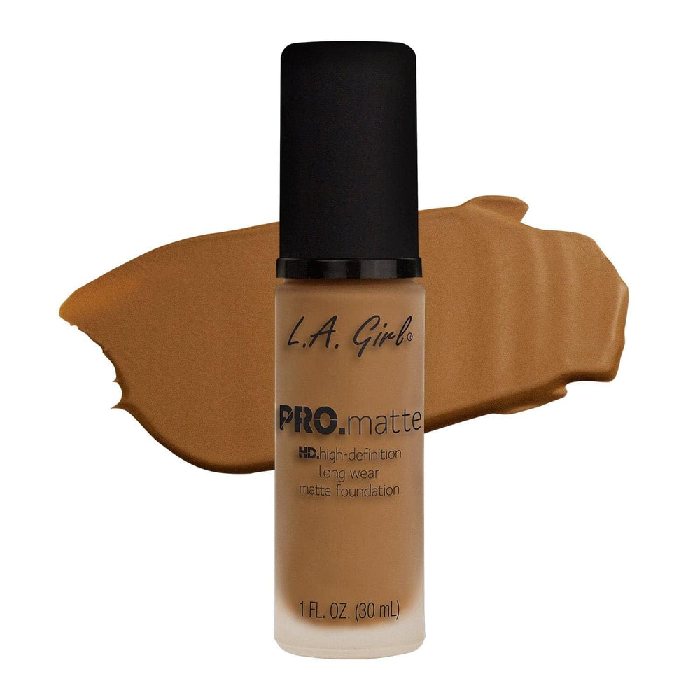 L.A. Girl front packaging showing foundation bottle and shade info, clear shade identification benefit