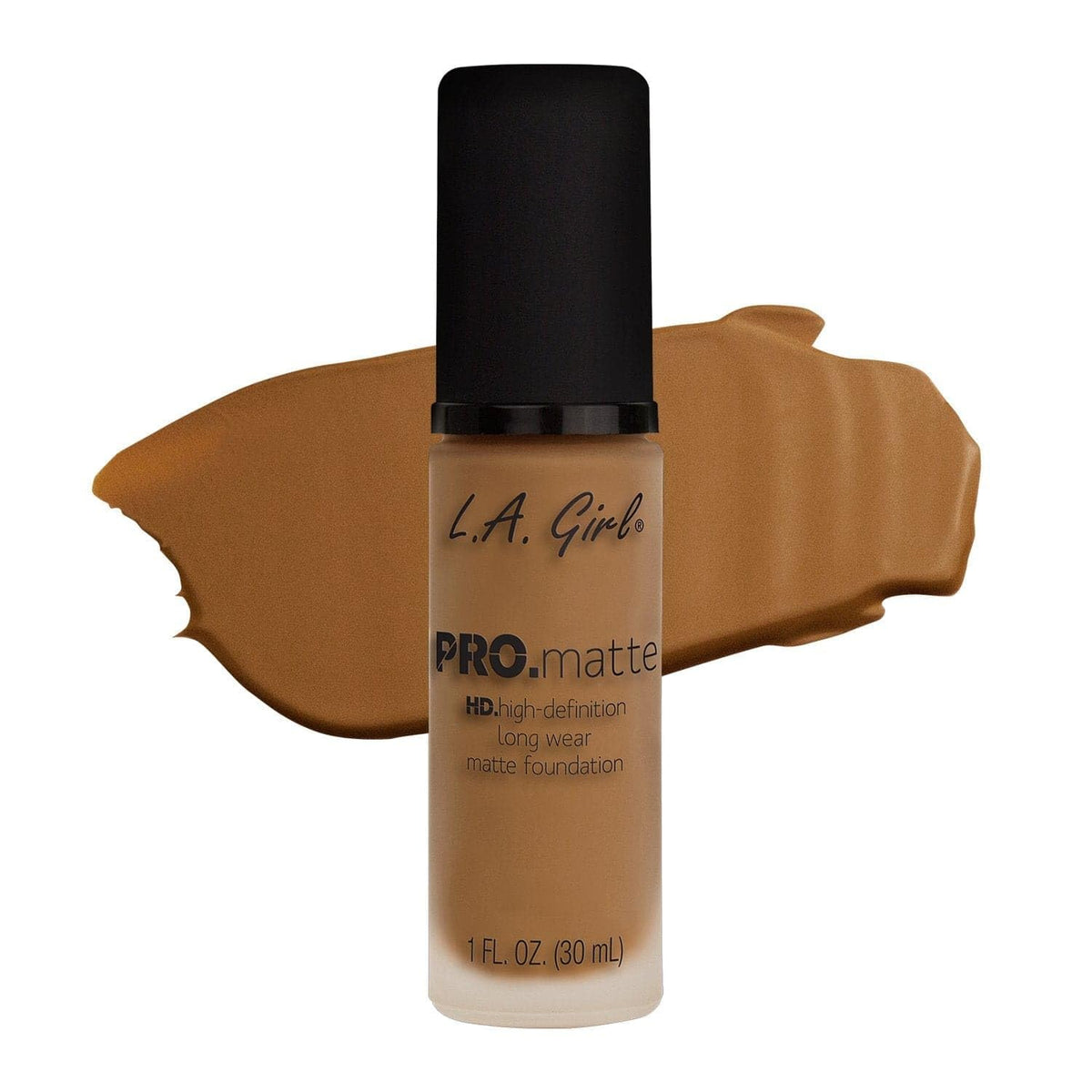 L.A. Girl front packaging showing foundation bottle and shade info, clear shade identification benefit