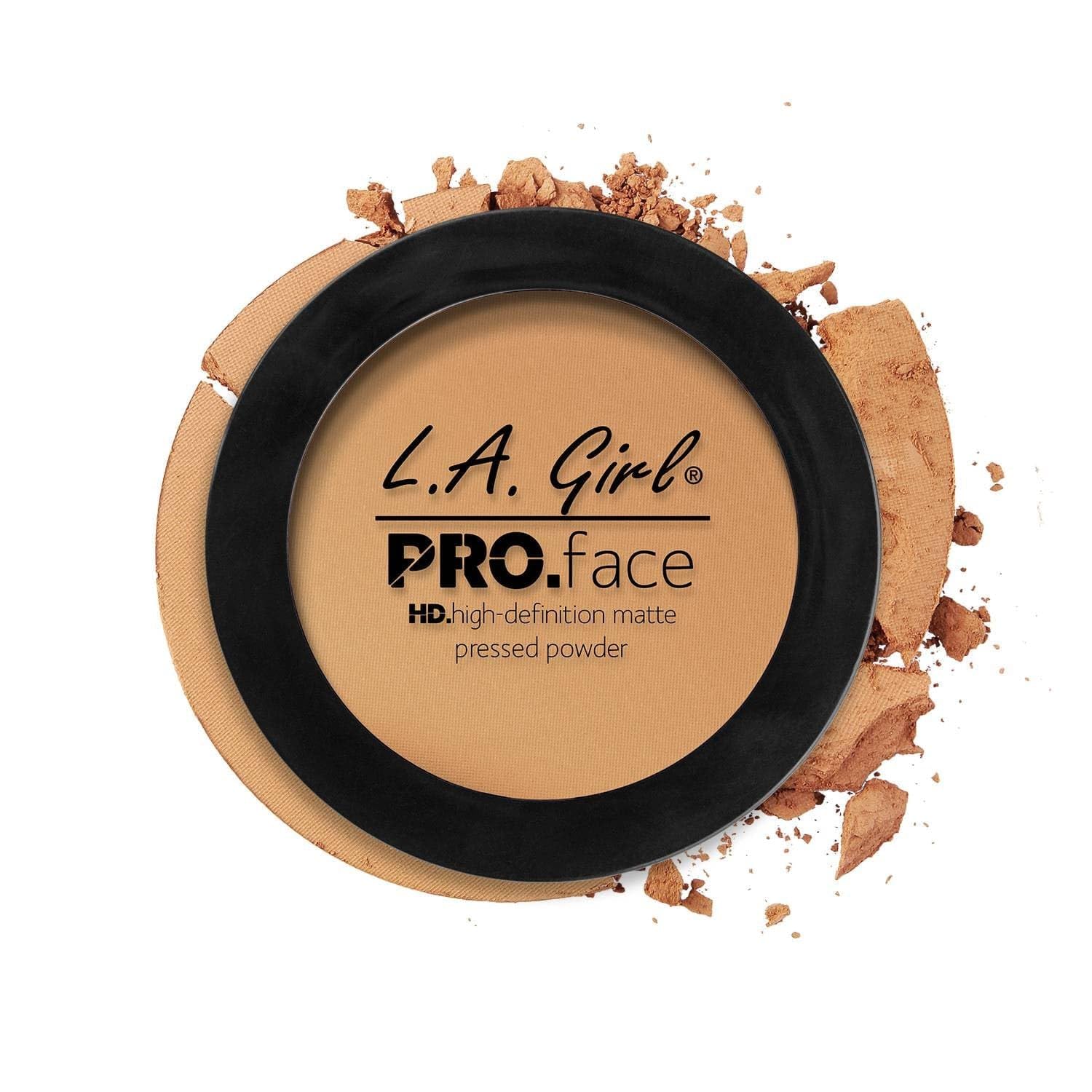 L.A. Girl compact front view showing packaging and shade True Bronze for easy identification