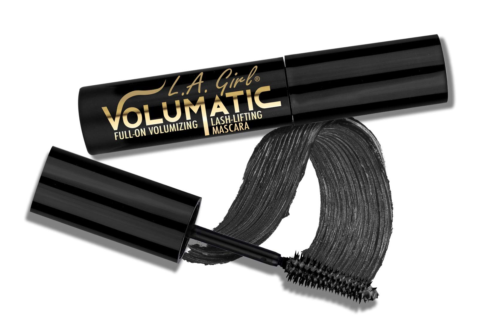 L.A. Girl Volumatic mascara creamy texture swatch showing buildable volume