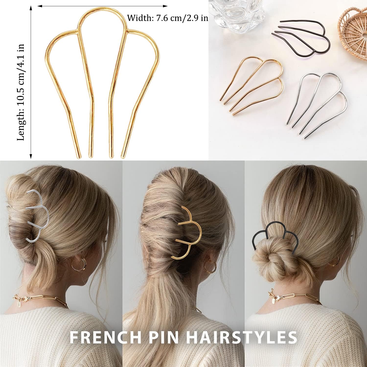 La Jolie Jasmin black silver gold combs lined to display color options and matching benefit