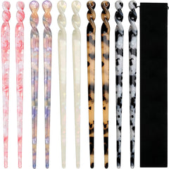 La Jolie Jasmin front view of ten acetate hair sticks, shows variety and elegant patterns