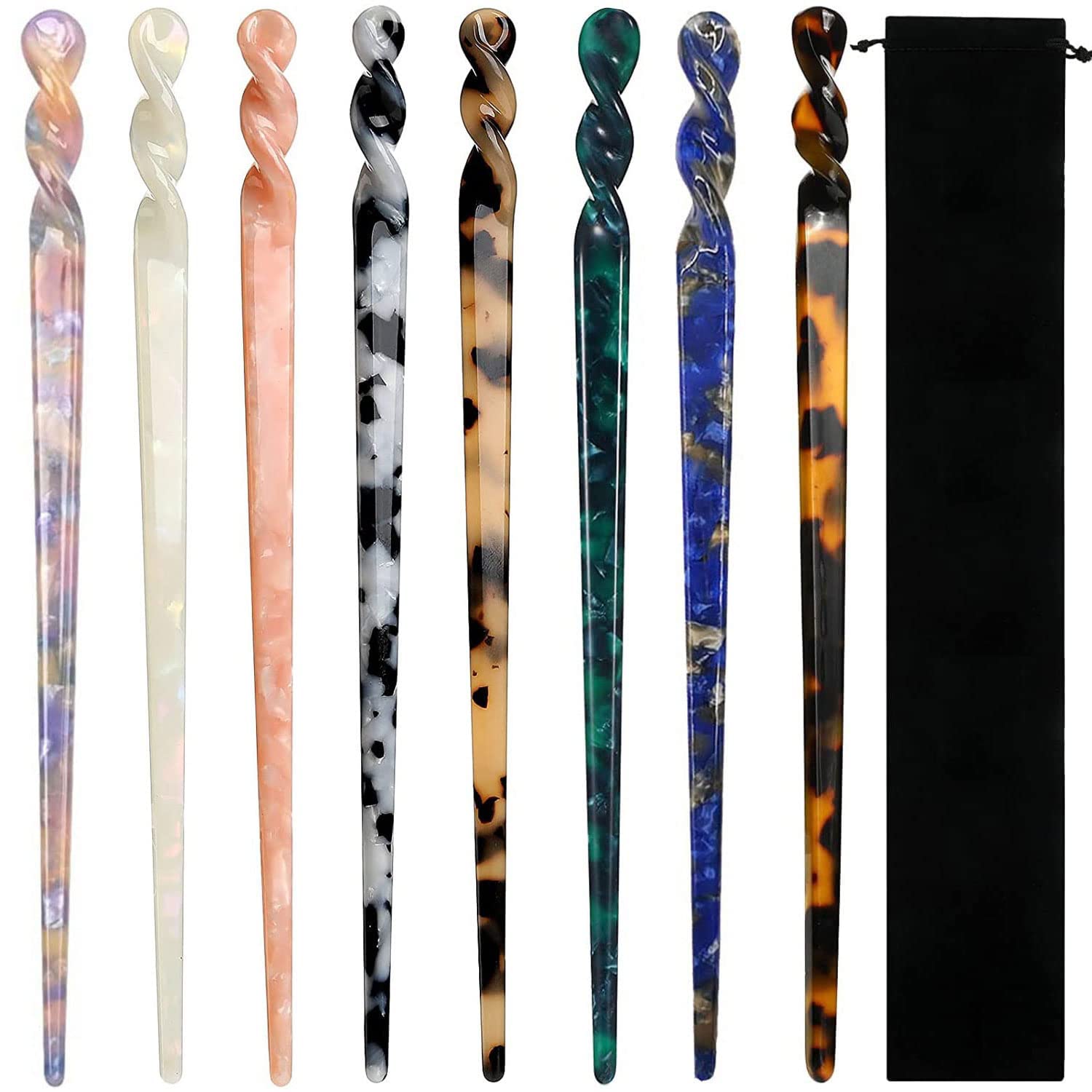 La Jolie Jasmin front view of hair sticks showing vintage patterns and tidy packaging