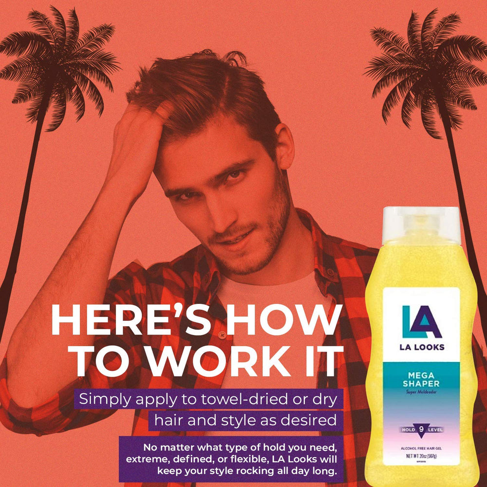 L.A. Looks Mega Shaper styling before and after illustrating stronger hold and shape