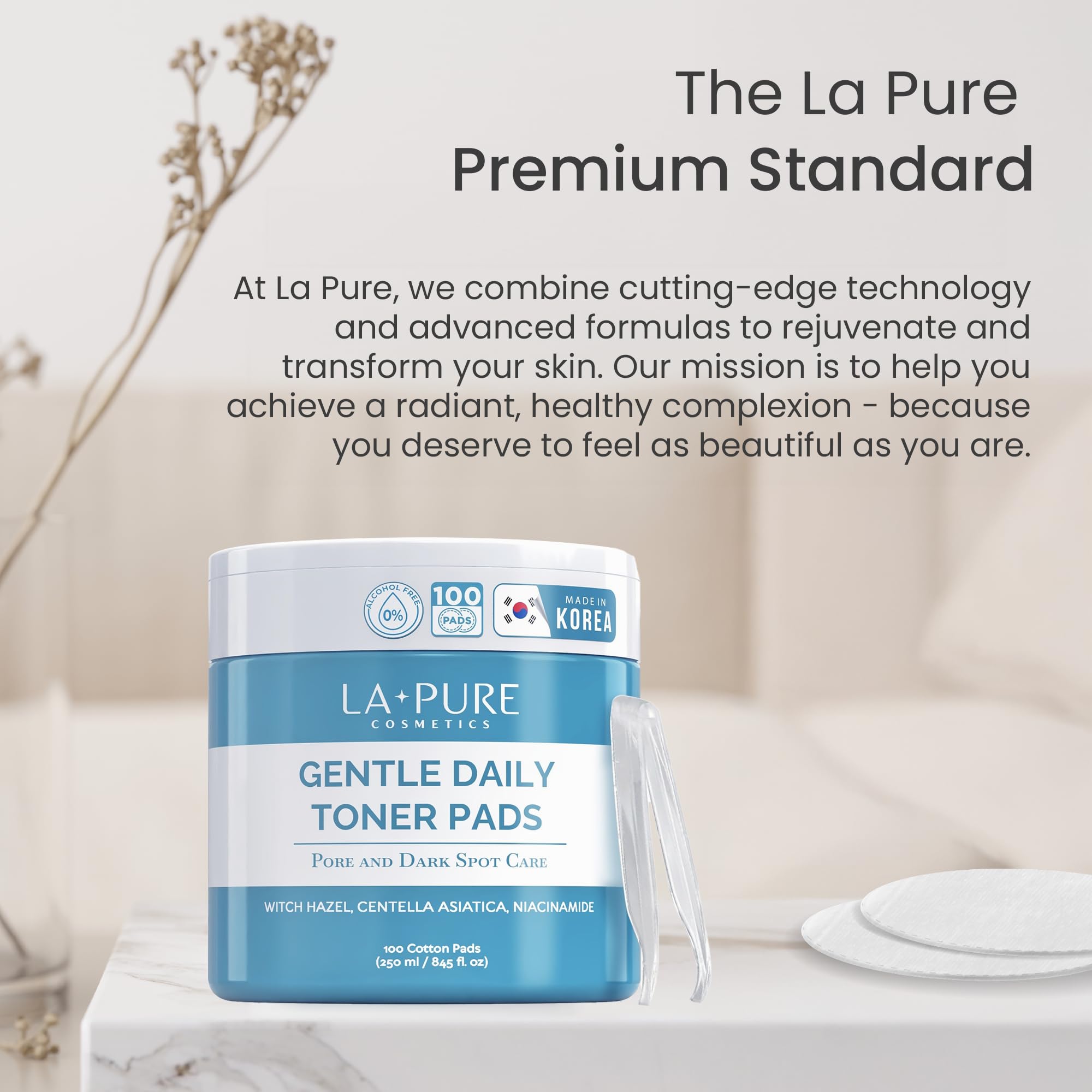 LA PURE pads in a nighttime skincare setting supporting radiant skin