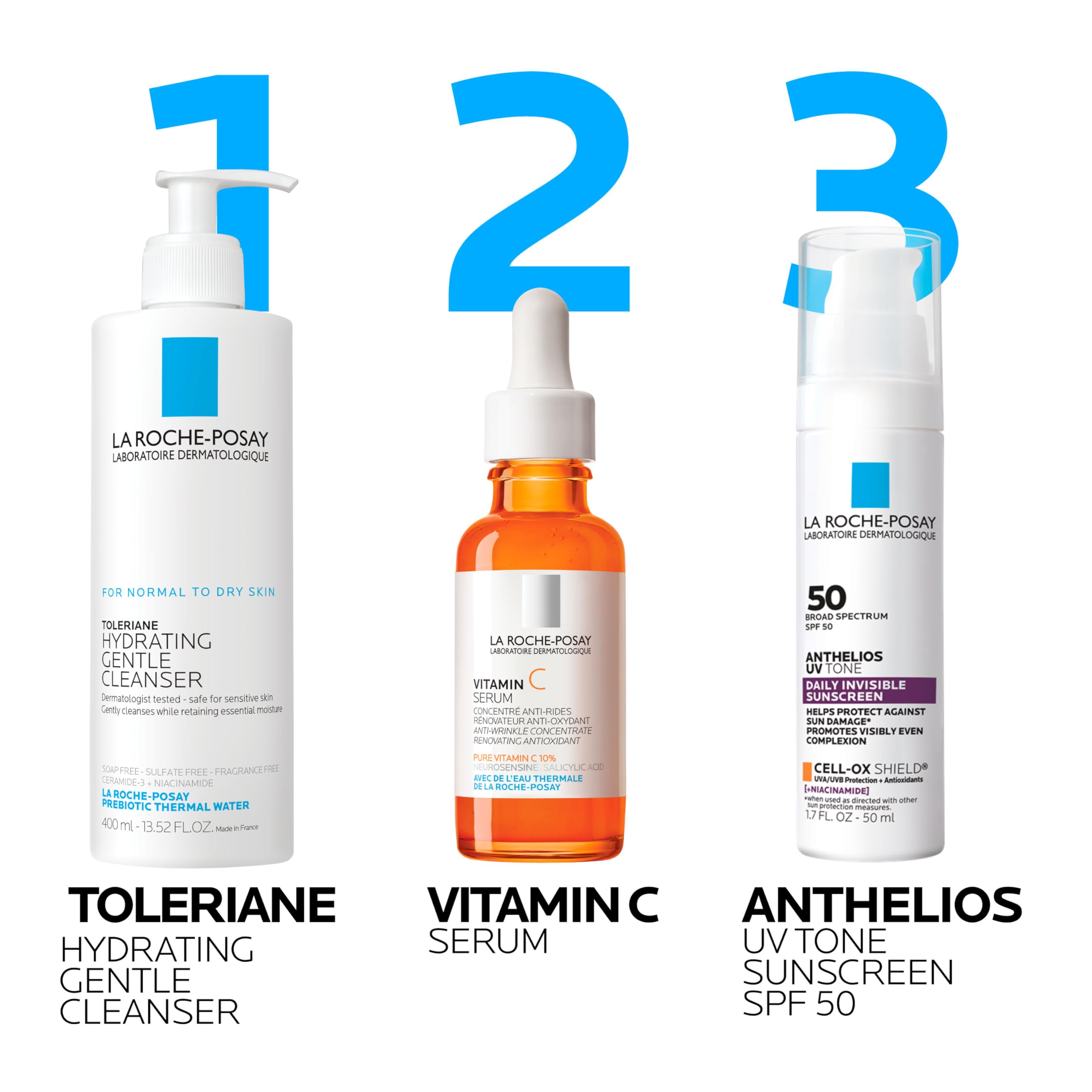 La Roche-Posay swatch before and after blending to show reduced white cast