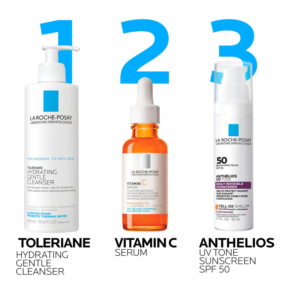 La Roche-Posay swatch before and after blending to show reduced white cast