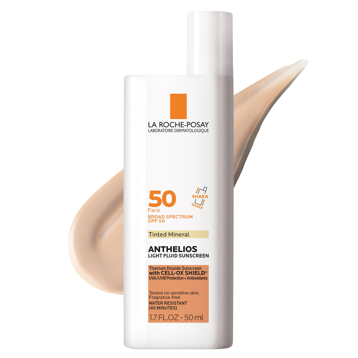 La Roche-Posay front packaging showing SPF 50 protection and tinted fluid benefit