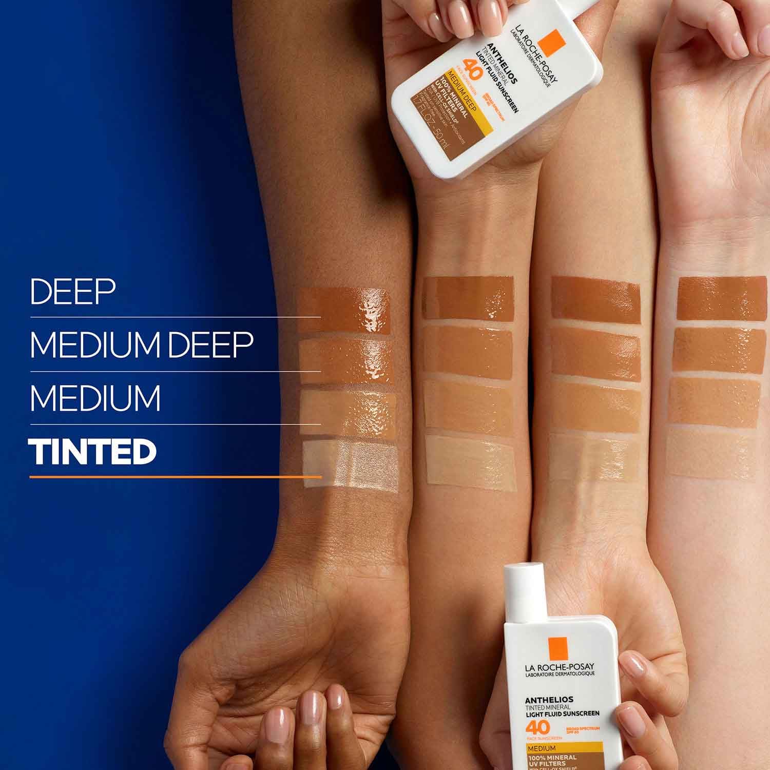 La Roche-Posay tinted swatches blending into skin for no white cast benefit