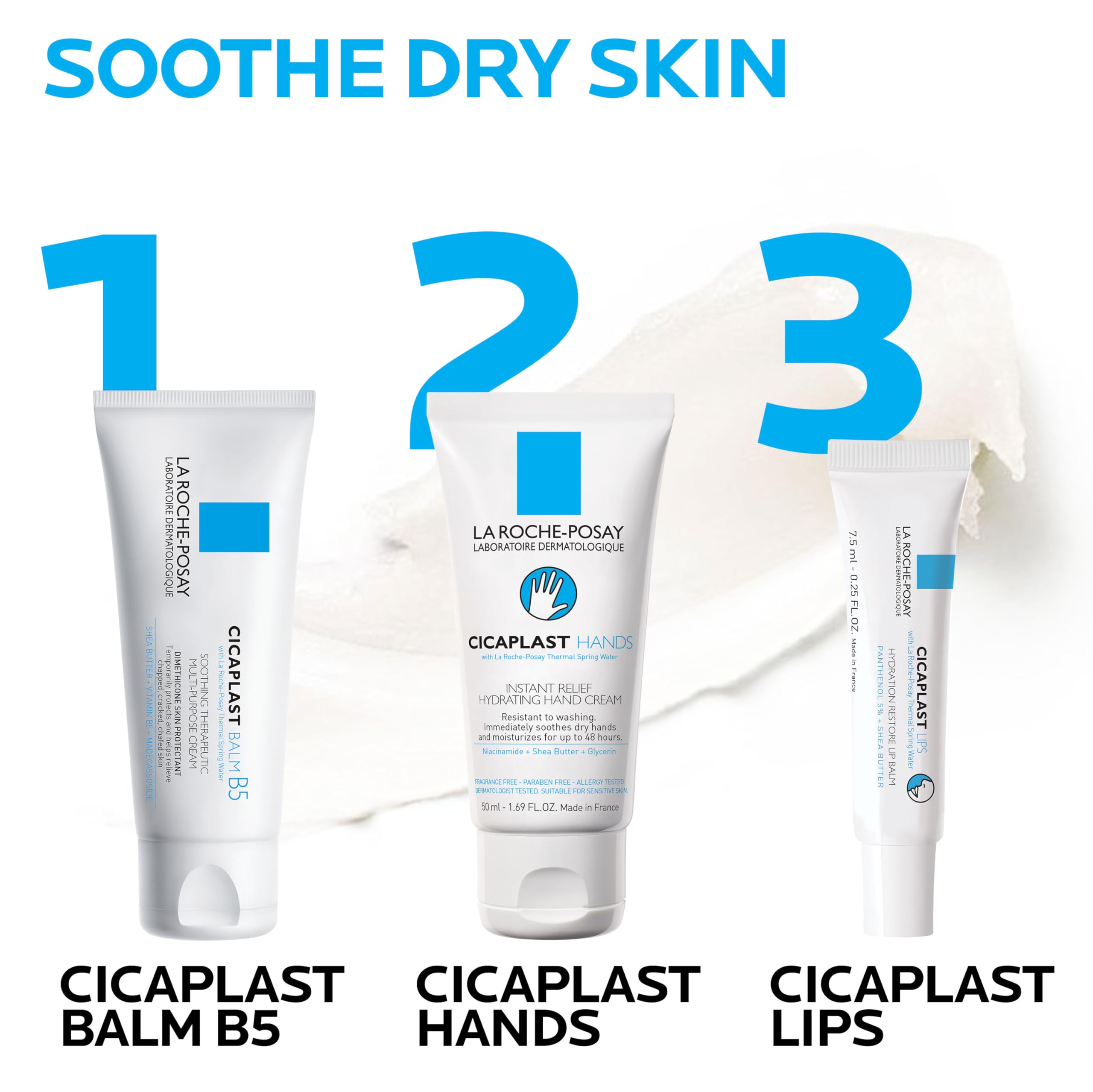 La Roche-Posay Cicaplast lip balm applied to lips demonstrating soothing benefit