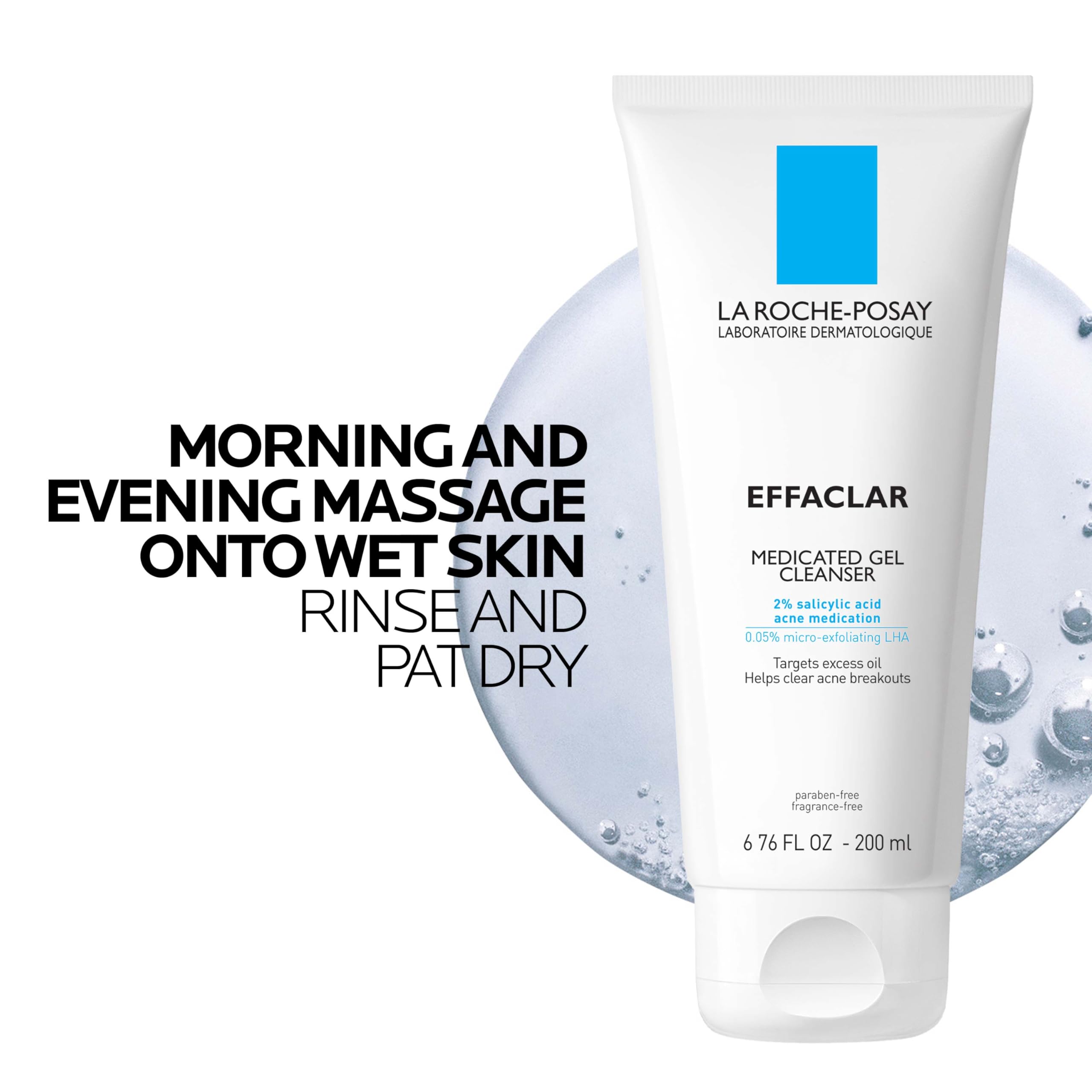 La Roche-Posay application on wet face illustrating gentle massage and cleansing