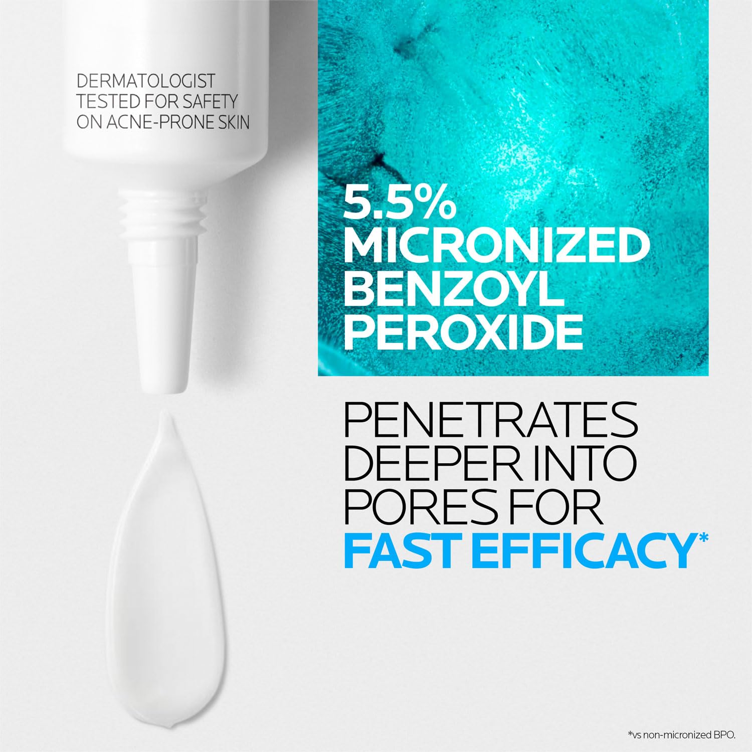 La Roche-Posay ingredient label close-up highlighting benzoyl peroxide strength