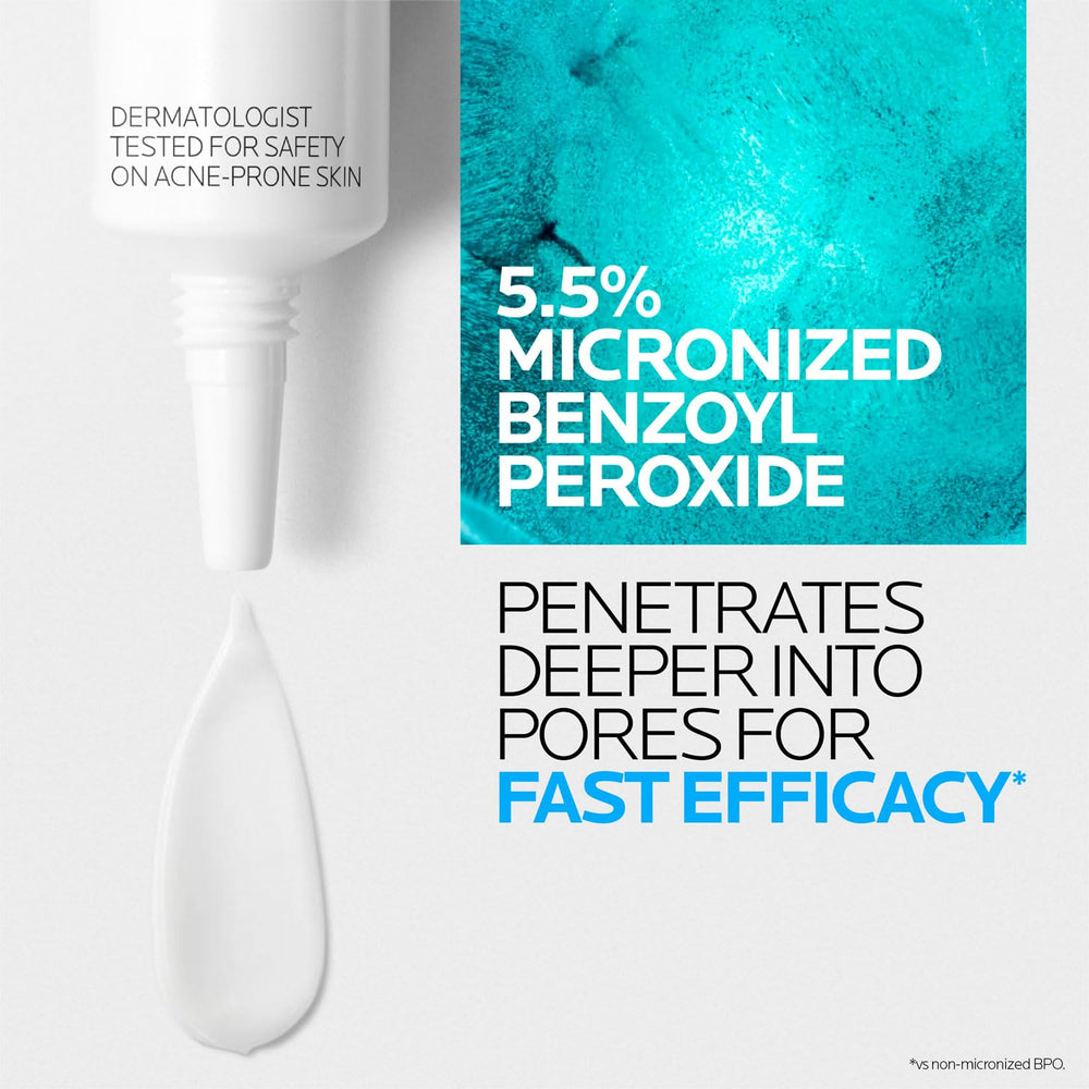 La Roche-Posay ingredient label close-up highlighting benzoyl peroxide strength
