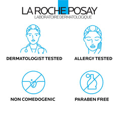 La Roche-Posay bottle next to skincare items in a bathroom routine setup