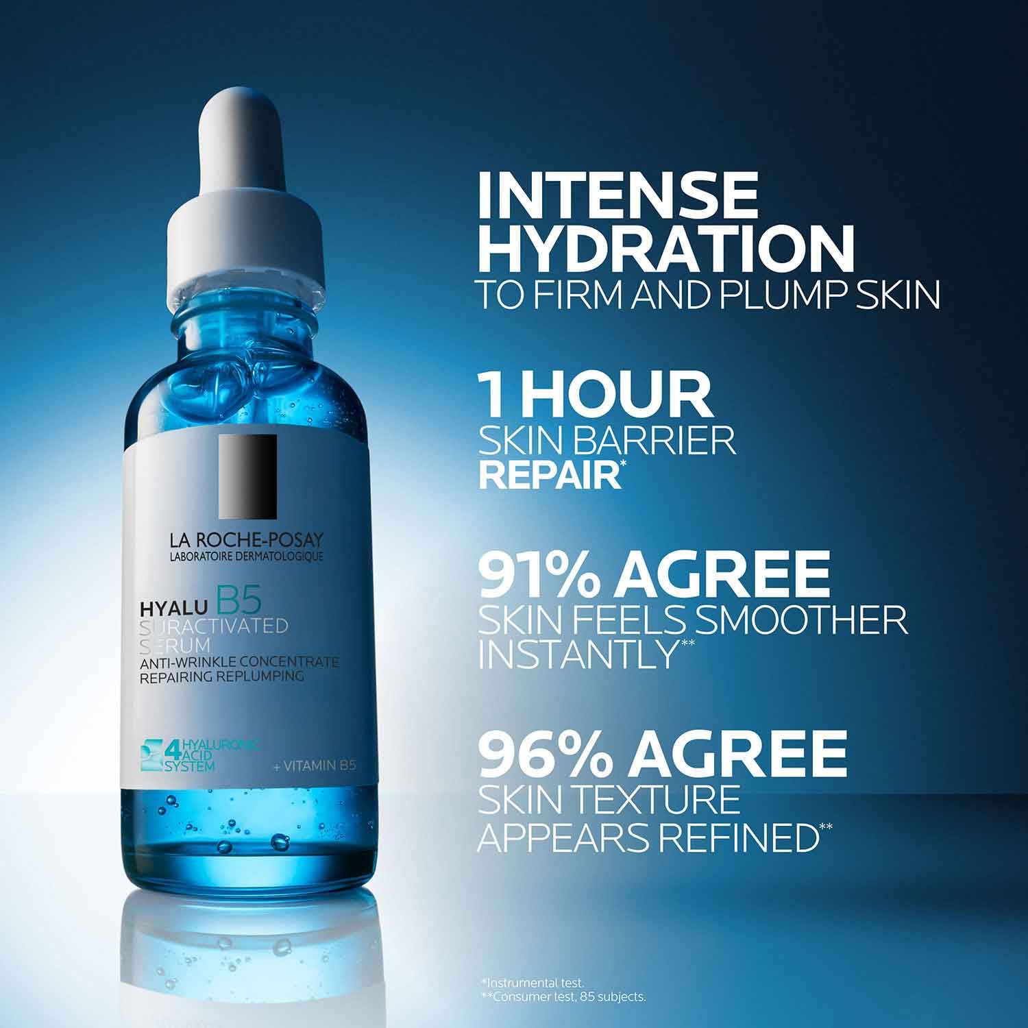 La Roche-Posay applying serum to face to illustrate plumping and fine-line smoothing