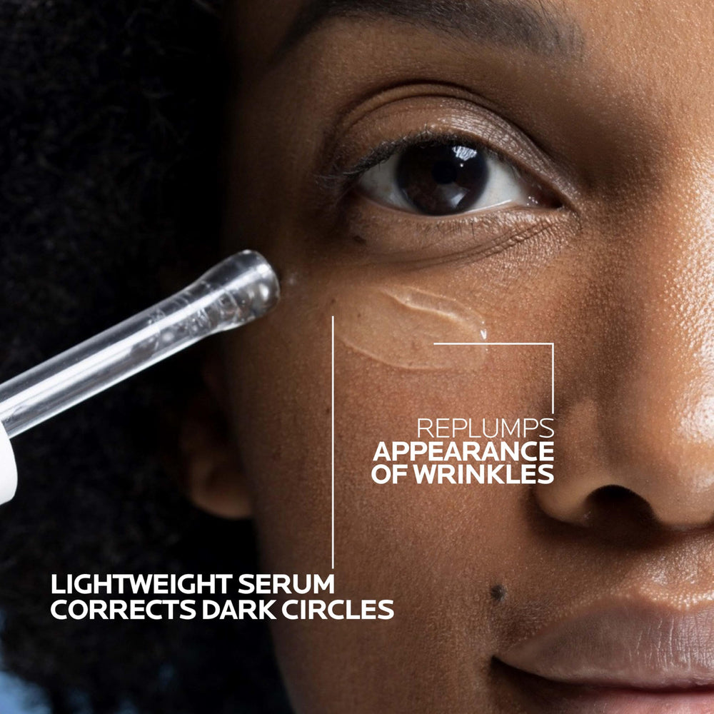 La Roche-Posay applying roller under eye for de-puffing and soothing benefit