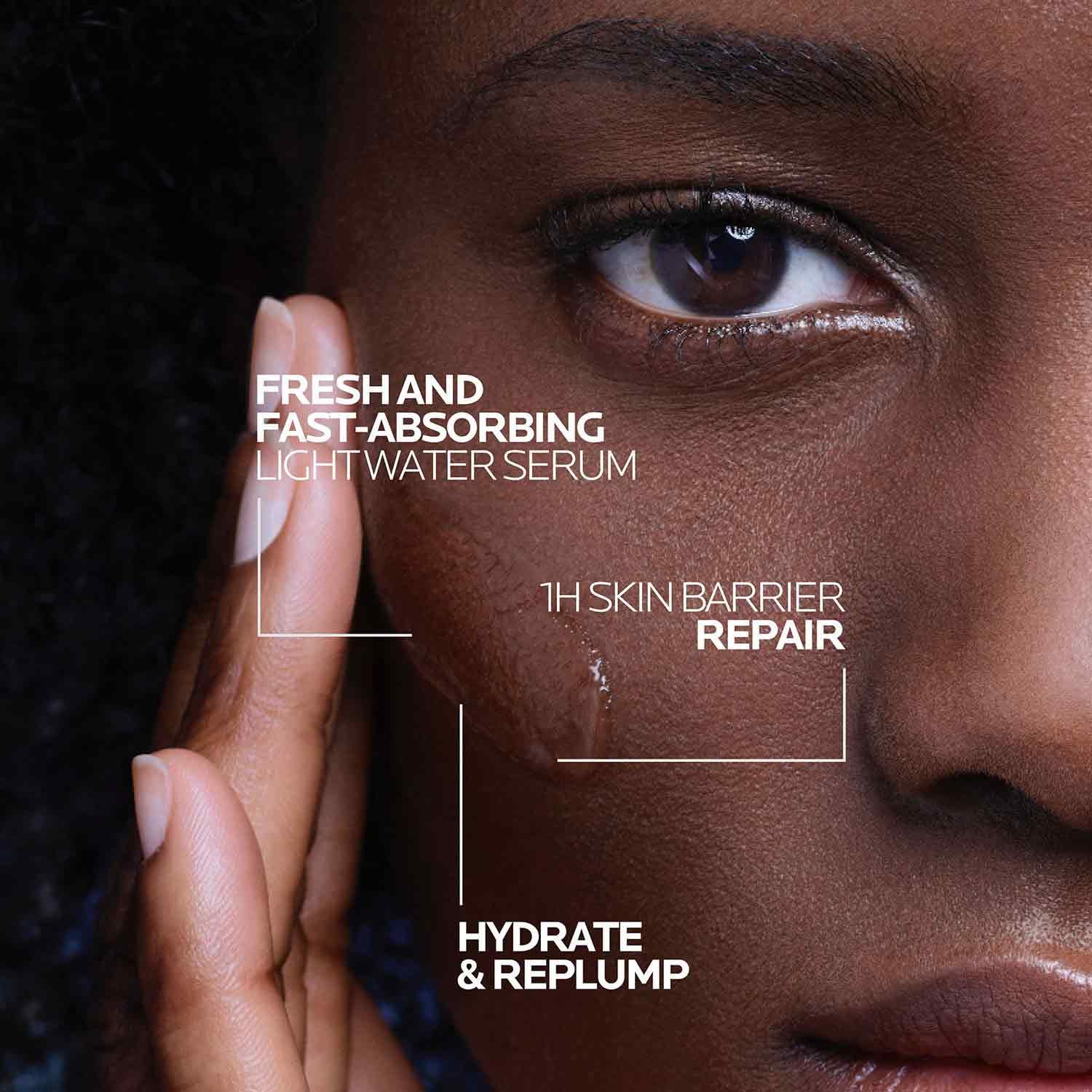 La Roche-Posay ingredient label close-up showing hyaluronic acid and vitamin B5 benefits