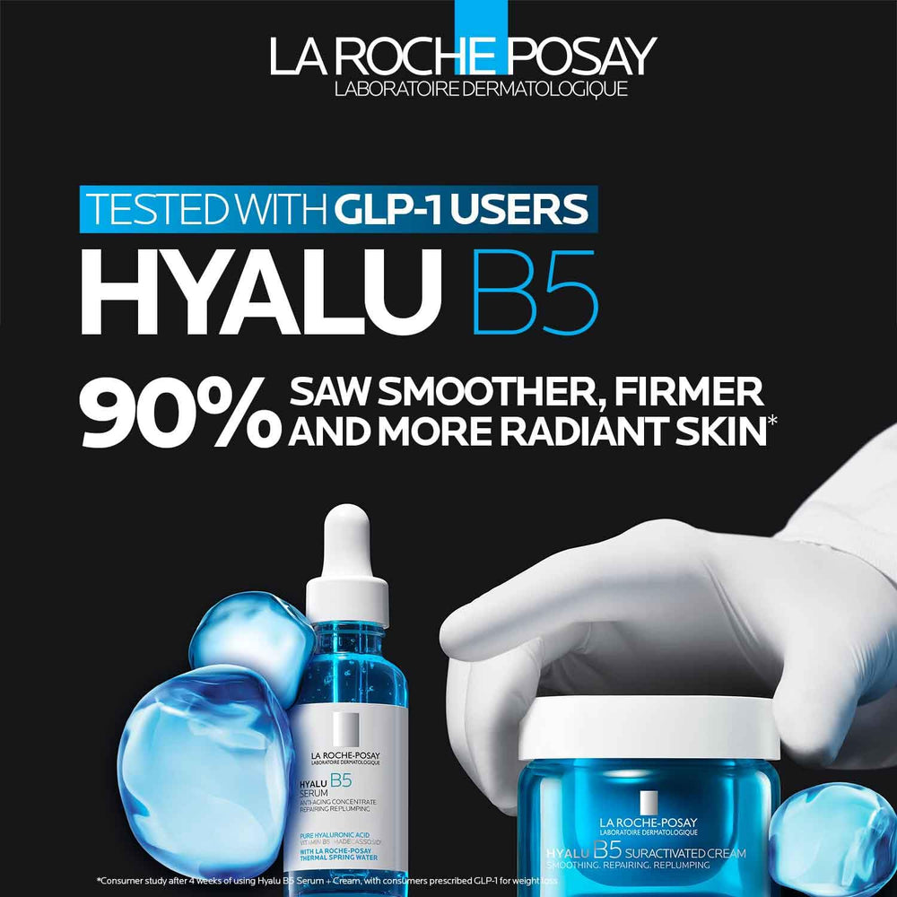 La Roche-Posay serum drops on hand demonstrating concentrated hydration and smooth skin